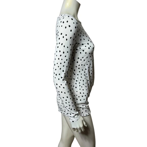 A Pea in the Pod White Black Polka Dot Maternity Top Side Ruched Blouse Size SP - Picture 6 of 9